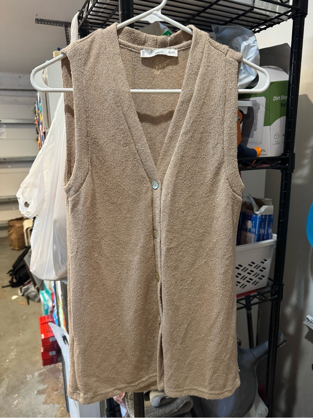 Mango MNG Sleeveless Knit Cardigan Button-Front Vest in Beige/tan Small